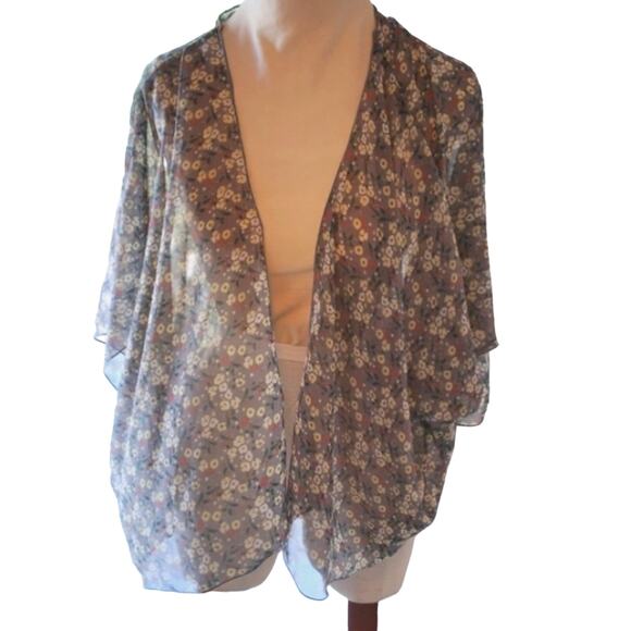 Kimono BEACH COVERUP Top ONE SIZE Moss Green Daisies Sheer Boho Coastal Beachy - Picture 5 of 8
